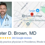 Doctor profile with reviews and map used in online reputation management RI to boost local SEO