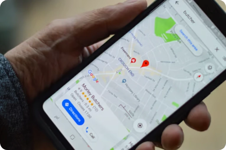 Google Maps on phone showing local business search results