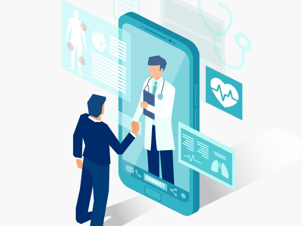 Doctor reviewing website and online presence on digital dashboard
