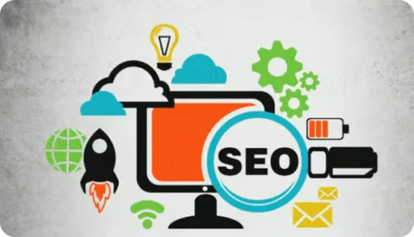 Dentist social media marketing concept with SEO icons and digital strategy symbols on computer screen