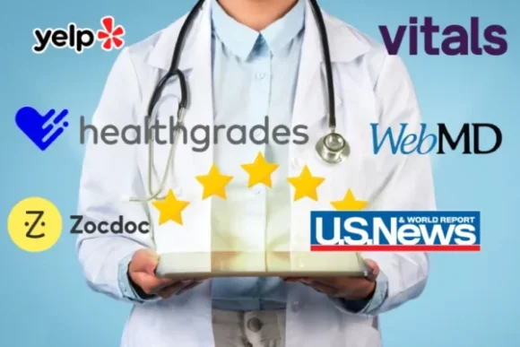 Digital marketing for doctors with ratings on Healthgrades, Yelp, and WebMD.