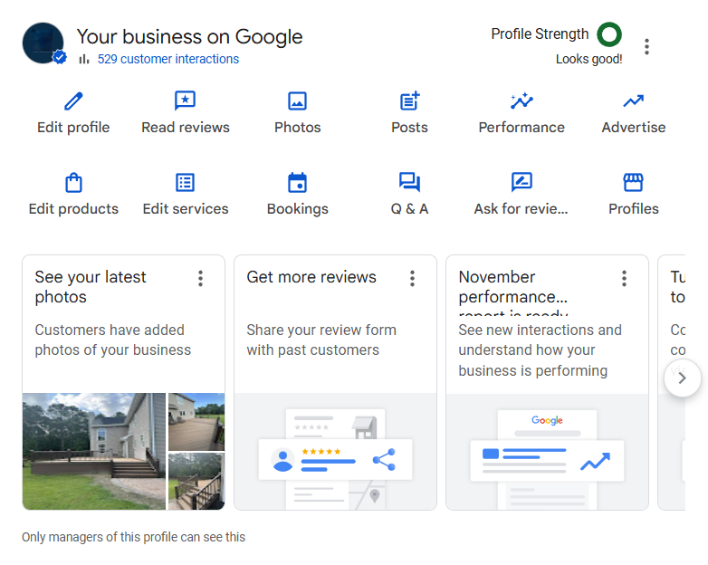 Google Business Profile dashboard for handyman and home remodeling services in Rhode Island